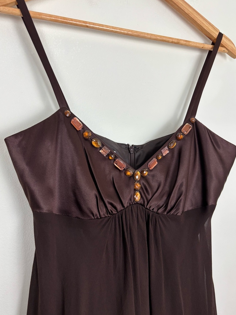 Vintage Y2K Nine West 100% Silk Embellished Espresso Brown Midi Dress. 8 - Picture 3 of 6
